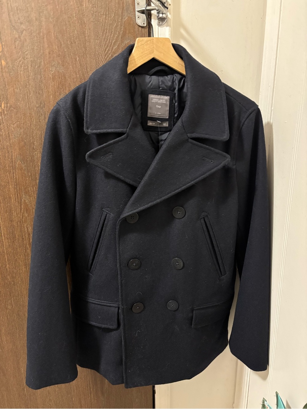 GAP Men's Dark Navy Double-Breasted Peacoat
